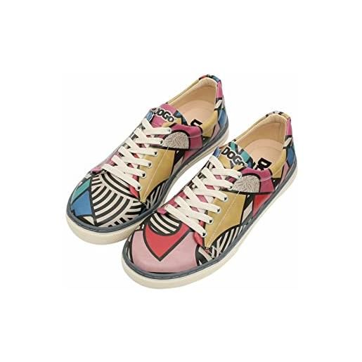 DOGO femme cuir vegan multicolore baskets - chaussures de marche confortables et décontractées faites à la main, painting in harmony motif