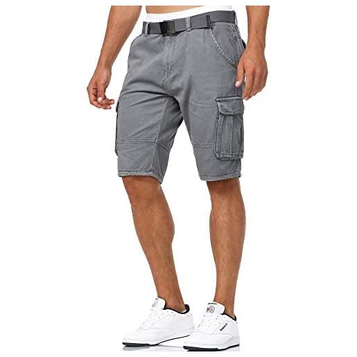 Indicode - pantaloncini da uomo "monroe cargo", con 6 tasche, inclusa una cintura in 100% cotone, capo estivo, da uomo, in 13 colori e in 6 taglie nero l