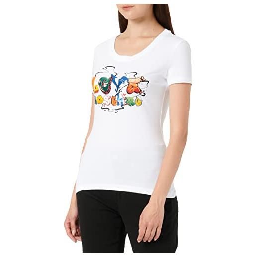 Love Moschino tight-fitting short sleeves with graffiti print t-shirt, optical white, 40 da donna