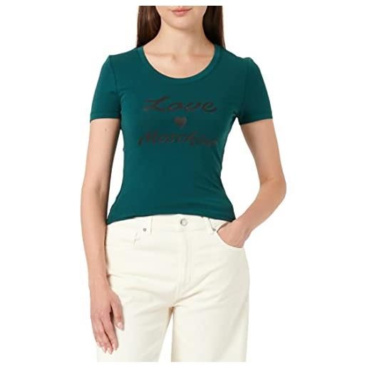 Love Moschino tight-fitting short sleeves with cursive brand print t-shirt, green, 42 da donna