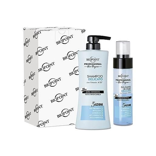 Biopoint professional hair program - kit delicato per lavaggi frequenti, contiene shampoo 400ml + balsamo instantaneo bi-fase senza risciacquo 200ml, illumina e districa i capelli velocemente