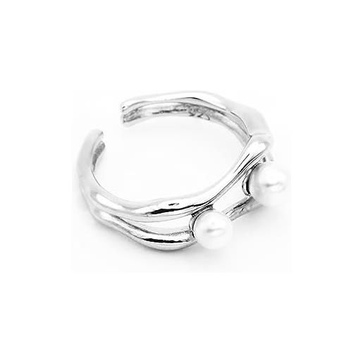 Intolife anello in argento 925 con perle d'acqua dolce, anello regolabile da donna, anello aperto a fascia larga fatto a mano, regali per donne