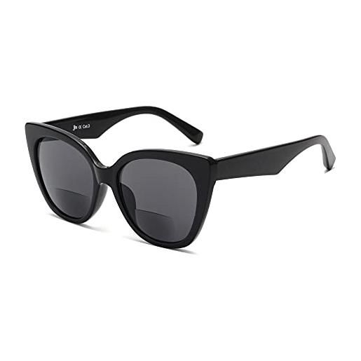 JM occhiali da lettura classici grandi lettori di occhiali da sole alla moda cat eye oversize per donna nero +2.5