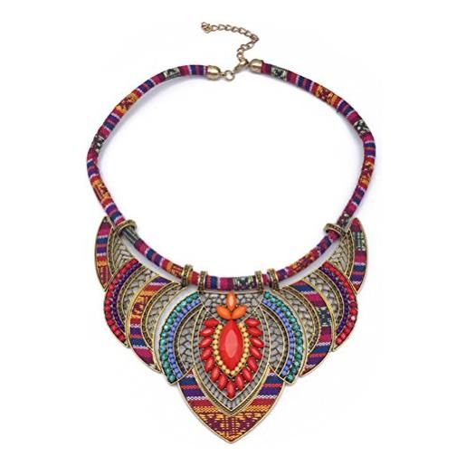 BESTOYARD collana girocollo bavaglino etnico collares multicolore fatto a mano perline gioielli boho per donne (rosso)