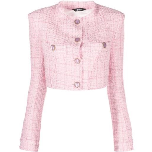 Gcds giacca crop in tweed con bottoni - rosa