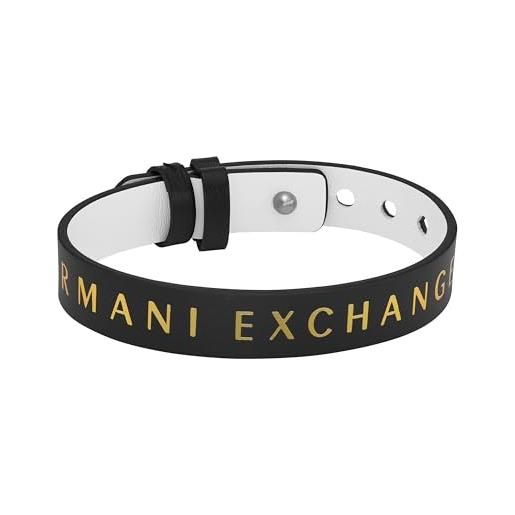 Armani Exchange bracciale da uomo, lunghezza: 250mm, larghezza: 13mm bracciale in pelle nera, axg0107040