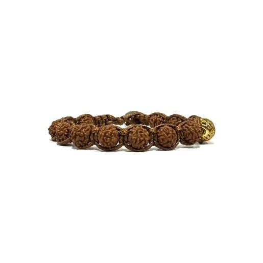 Samsara bracciale tibetano buddista - shamballa con semi di rudraksha 8-9,5mm artigianale - filo in cotone cerato (marrone)