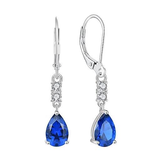 FJ orecchini pendenti goccia argento 925 orecchini spinello blu pietre portafortuna settembre gioielli regalo per donna