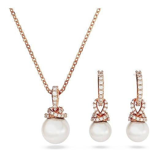 Swarovski originally set collana e orecchini pendenti, con perle di cristallo e pavé di zirconiaSwarovski, placcatura in tonalità oro rosa, bianco