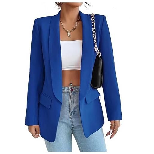 LIAOPUFUS donna blazer slim fit maniche lunghe tuta con risvolto giacca da ufficio business con tasche e vari colori stile casual classico(m, blu)