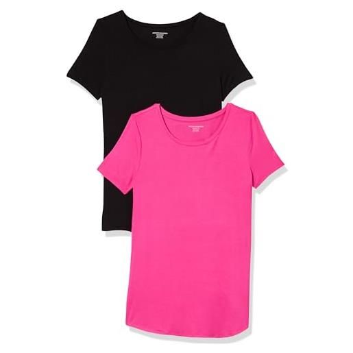 Amazon Essentials tunica con scollo rotondo a maniche corte donna, pacco da 2, nero/rosa scuro, xs