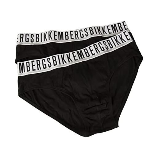 Bikkembergs slip uomo confezione 2 pezzi elastico a vista cotone elasticizzato underwear articolo bkk1usp01bi bipack briefs, black, xl