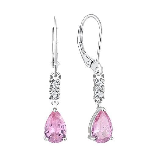 FJ orecchini pendenti goccia argento 925 orecchini tormalina rosa pietre portafortuna ottobre gioielli regalo per donna