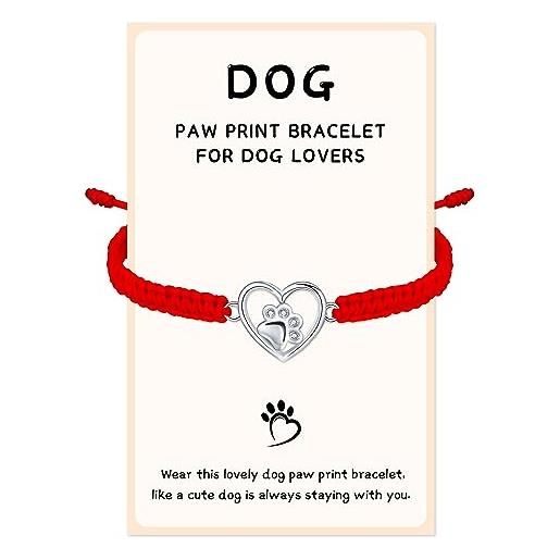 J.Endéar cane zampa bracciale per le donne ragazze argento 925 cuore zampa stampa artigianale gioielli in corda per gli amanti degli animali domestici cane, rosso
