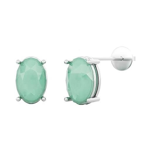 KETLIXS orecchini con smeraldi naturali, orecchini a bottone in argento 925 for orecchini a bottone con pietra portafortuna, verde, 5 * 3 mm