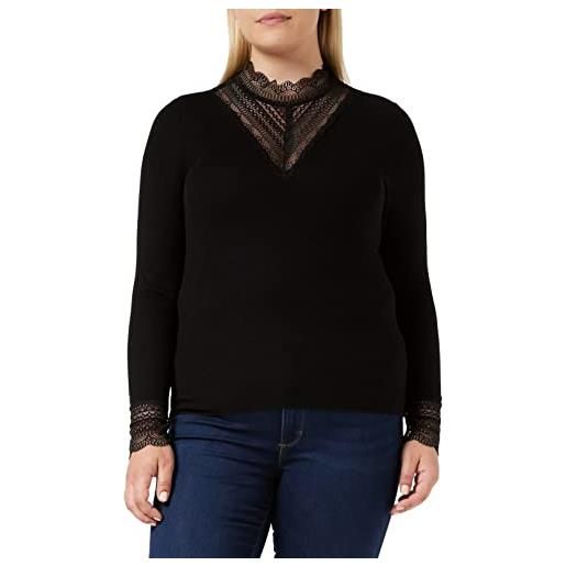Only onltilde l/s high neck lace top jrs maglietta a maniche lunghe, nero/dettaglio: pizzo nero, s donna