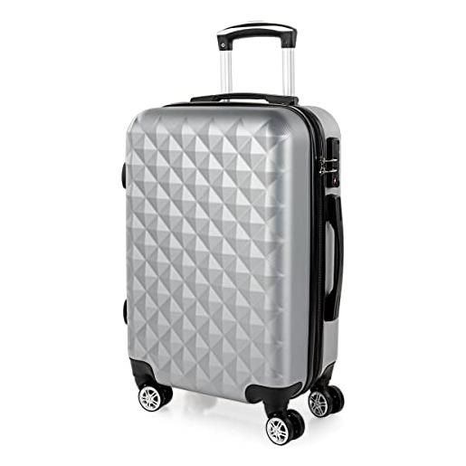 ITACA - set valigie - set valigie rigide offerte. Valigia grande rigida, valigia media rigida e bagaglio a mano. Set di valigie con lucchetto combinazione tsa 771715, argento