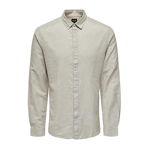 Only & Sons only&sons onscaiden life ls solid linen shirt noos camicia, chinchilla, m uomo