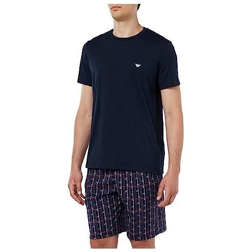 Emporio Armani t-shirt and bermuda short pyjama set, pajama uomo, check+eagles/marine, xl