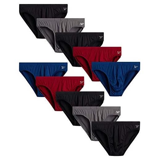 Reebok men's underwear - low-rise quick dry performance briefs (10 pack), size large, black/red/charcoal/navy