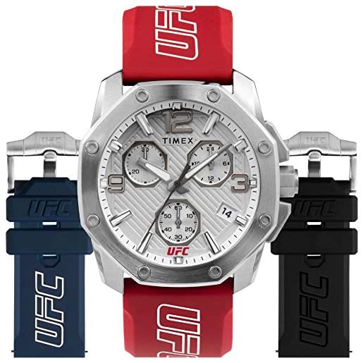 Timex ufc men's icon chronograph 45mm watch - red strap black dial silver-tone case