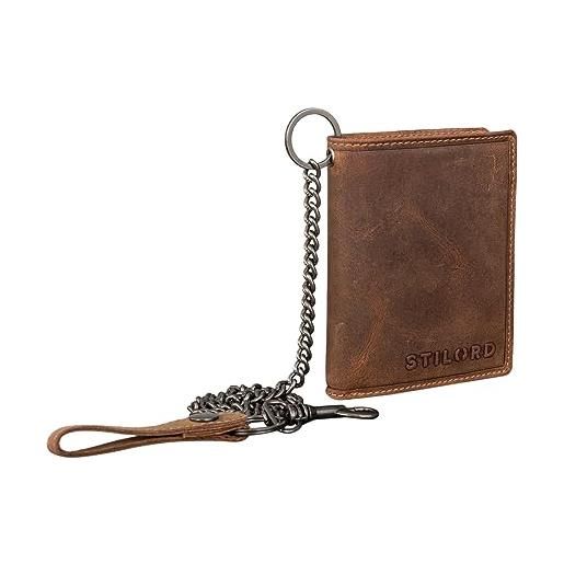 STILORD 'mick' portafoglio con catena uomo pelle porta carte di credito blocco rfid portafoglio slim portamonete piccolo cuoio genuino, colore: bergamo - marrone