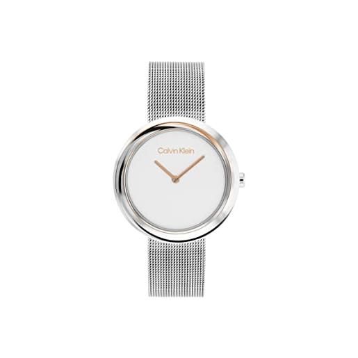 Calvin Klein orologio analogico al quarzo da donna con cinturino in maglia metallica in acciaio inossidabile argentato - 25200011