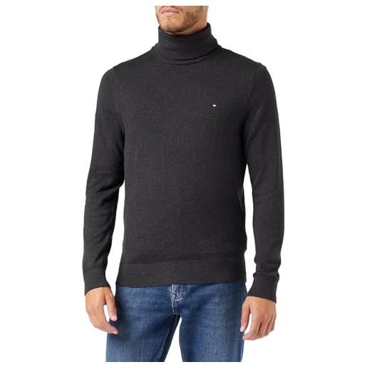 Tommy Hilfiger pullover uomo cashmere roll neck collo alto, grigio (dark grey heather), xl