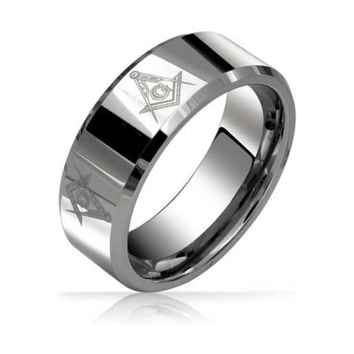 Bling Jewelry quadrato e bussola massone massone titanium wedding band anello per gli uomini lucidato tono argento comfort fit 8mm
