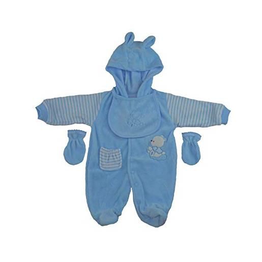 Lotmart bambino velours pigiama 3 pieces bavaglino muffole set pigiama - baby blu, 3-6 mesi