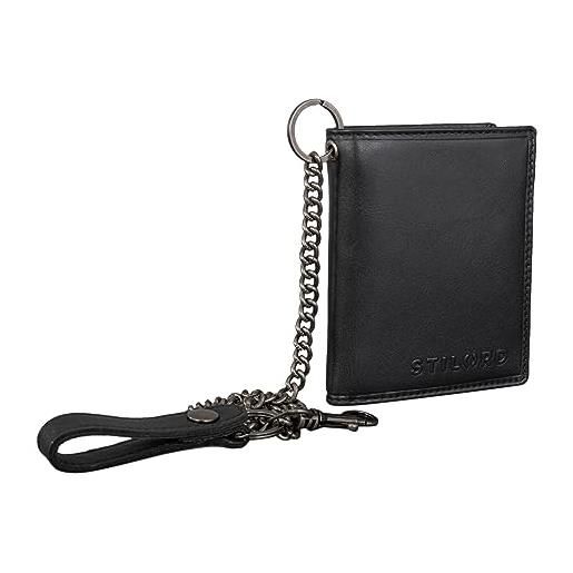 STILORD 'mick' portafoglio con catena uomo pelle porta carte di credito blocco rfid portafoglio slim portamonete piccolo cuoio genuino, colore: nero