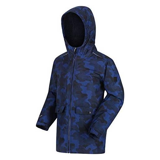 Regatta sarkis waterproof taped seams insulated lined hooded printed jacket, giacca bambino, brightroyalcamo, 3-4