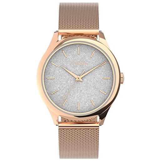 Timex orologio Timex trend 32mm da donna - cassa color oro rosa con quadrante argentato glitterato e rose gold-tone bracelet tw2v01400