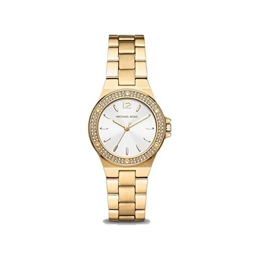 Michael Kors orologio lennox da donna, movimento a tre lancette, cassa in acciaio inossidabile dorata da 33 mm e bracciale in acciaio inossidabile, mk7278, tono oro e bianco
