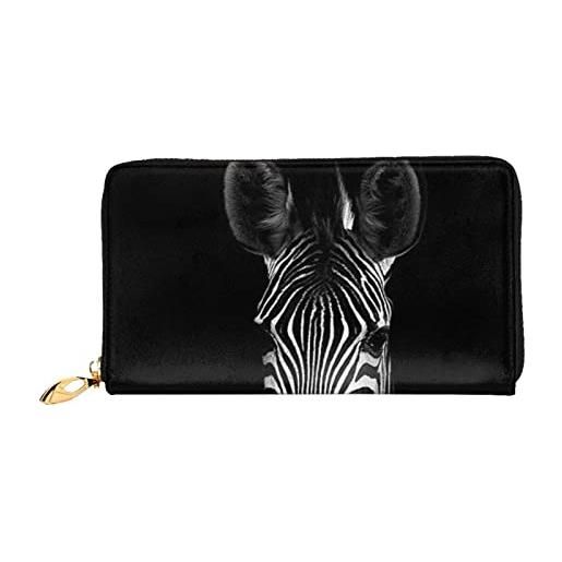 LAMAME portafoglio in pelle stampata merry christmas con tasca con cerniera portafoglio da viaggio portatile a pochette lunga, zebra, taglia unica