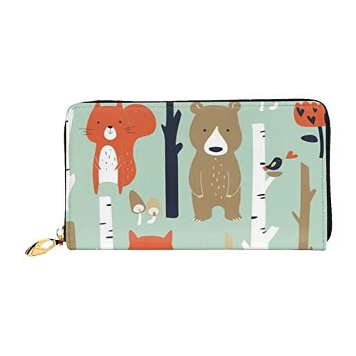 LAMAME portafoglio in pelle stampata merry christmas con tasca con cerniera portafoglio da viaggio portatile a pochette lunga, carino fox bear bird bunny tree, taglia unica