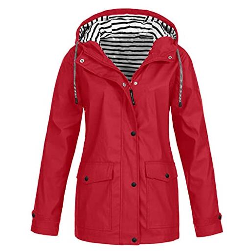Yivise donne plus size impermeabile giacche di pioggia leggero impermeabile trench coat outdoor packable giacca a vento s-5xl, rosso, l
