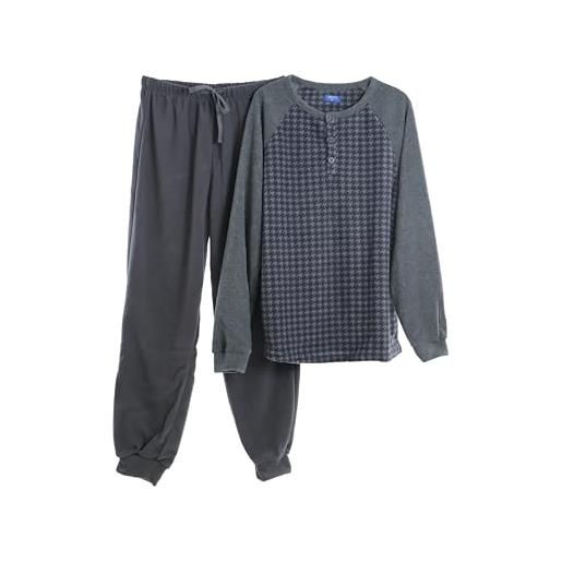 Viterbo Biancheria pigiama tuta uomo lancetti in morbido pile lmw00005 (6470) (steel gray melange, l)