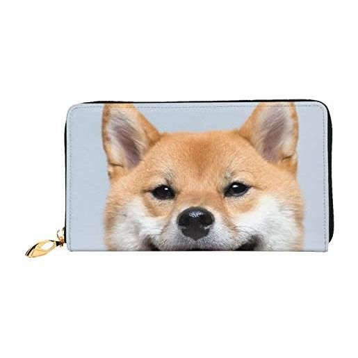 LAMAME magic blue fox portafoglio in pelle stampata con tasca con zip portafoglio da viaggio portatile, shiba inu sorridente, taglia unica