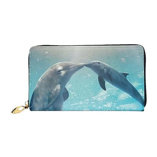 LAMAME magic blue fox portafoglio in pelle stampata con tasca con zip portafoglio da viaggio portatile, inverno il delfino, taglia unica