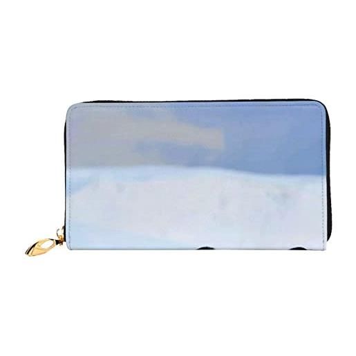 LAMAME magic blue fox portafoglio in pelle stampata con tasca con zip portafoglio da viaggio portatile, giovani pinguini con neve, taglia unica