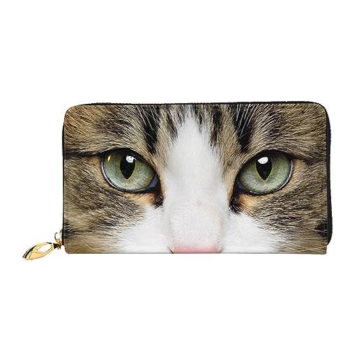 LAMAME portafoglio in pelle stampata merry christmas con tasca con cerniera portafoglio da viaggio portatile a pochette lunga, gatto, taglia unica