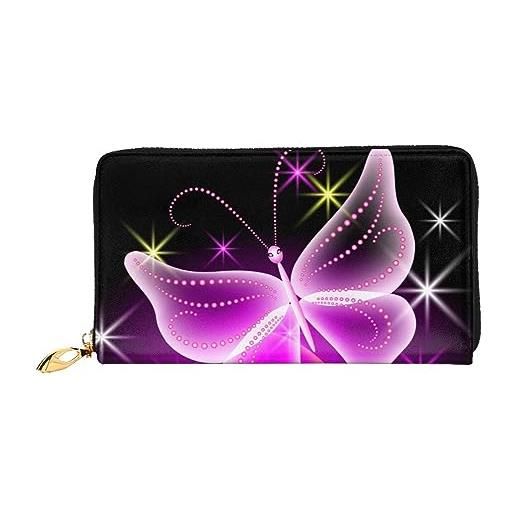 LAMAME portafoglio in pelle stampata merry christmas con tasca con cerniera portafoglio da viaggio portatile a pochette lunga, farfalla rosa, taglia unica