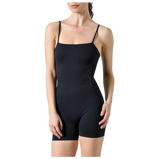 Risalti donna jumpsuit elegante intera aderente senza maniche nero l-xl