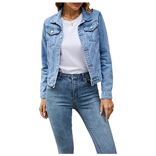Beauace giubbino jeans donna tinta unita denim jacket casual leggero manica lunga (light blue, xl)
