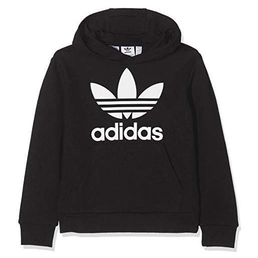 Adidas trefoil, felpa con cappuccio unisex bambini, black/white, 1011