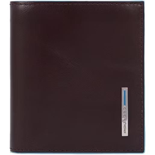 Piquadro blue square portafogli verticale tascabile trifold, pelle marrone mogano