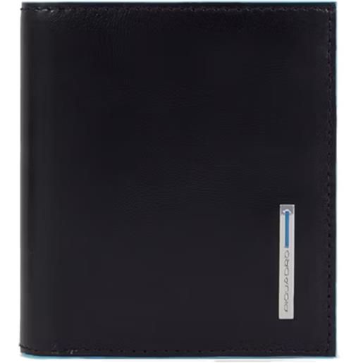 Piquadro blue square portafogli verticale tascabile trifold, pelle nero
