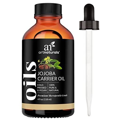 Art. Naturals - olio di jojoba 100% biologico, puro e naturale, pressato a freddo, non raffinato, idratante per viso, capelli, pelle, unghie, cuticole, smagliature e pelle sensibile, 120 ml