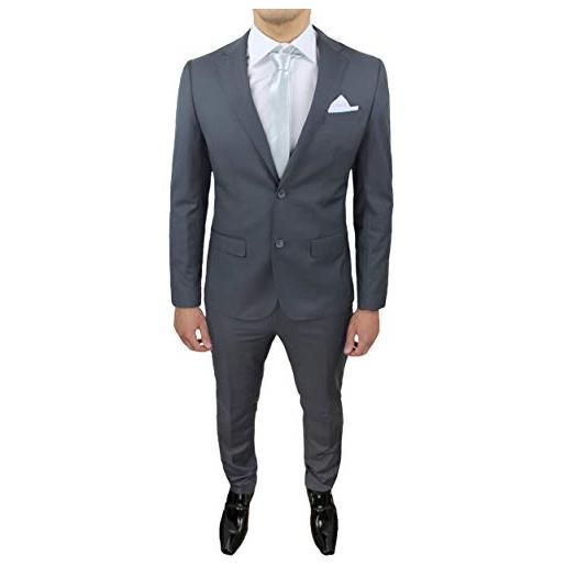 Evoga abito completo uomo sartoriale calibrato grigio taglie forti comode conformato casual elegante cerimonia (65, grigio)